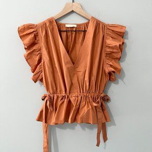 Ulla Johnson Iyla Ruffle Cotton Flutter Sleeve Blouse Size 6